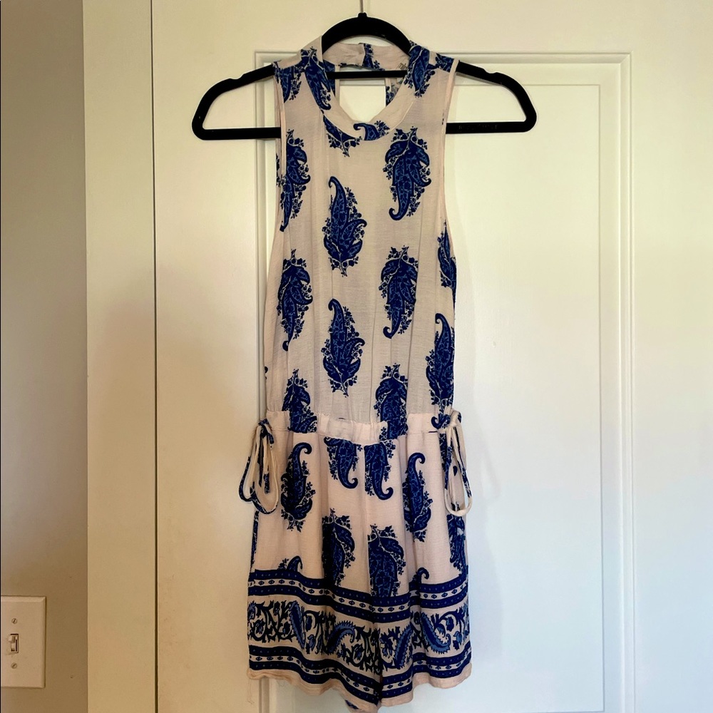 Blue and White Floral Romper